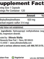 Load image into Gallery viewer, Ultimate Vitality MSM Vitality High Potency MSM 120 Vegetarian Capsules
