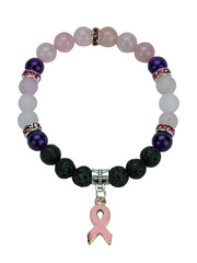 Load image into Gallery viewer, Rose Quartz Bracelet with Aromatherapy Lava Beads